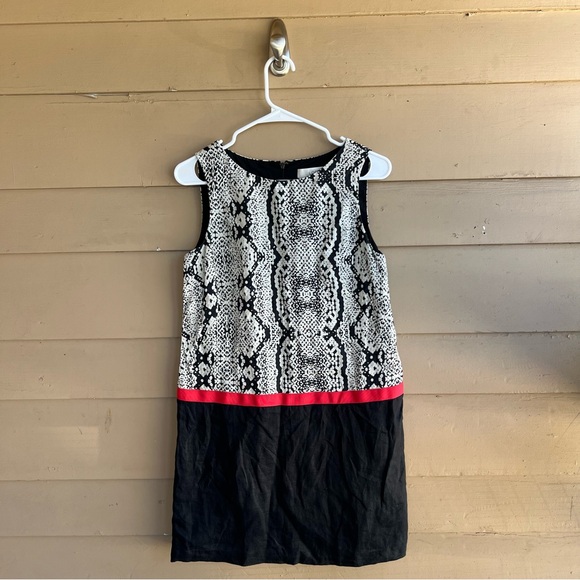 Ann Taylor Loft Linen Snake Print Color Block Shift Dress Size 8P Summer Casual - Picture 1 of 5